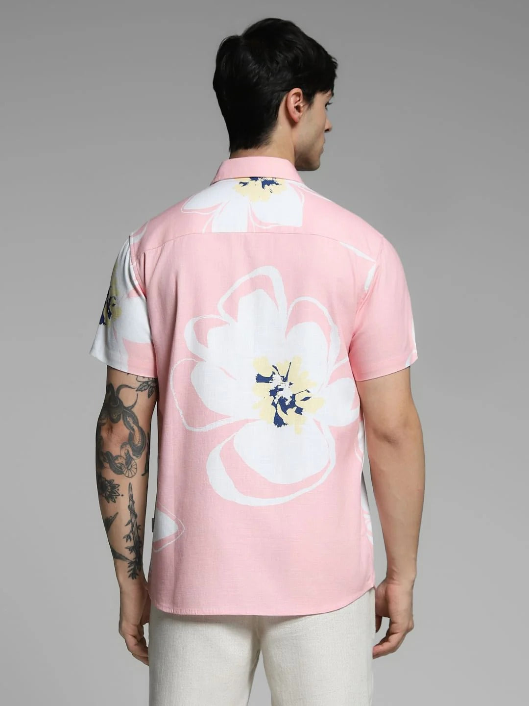 Flinky Premium Men's Tropical Floral Printed Half Sleeve Casual Shirt | Regular Fit | Soft Cotton Blend | Summer Beach Vacation Shirt