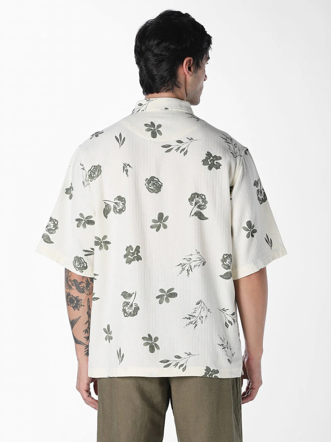 Flinky Premium Men's Minimal Floral Printed Half Sleeve Casual Shirt | Relaxed Fit | Soft Cotton Blend | Lightweight Summer Resort Wear