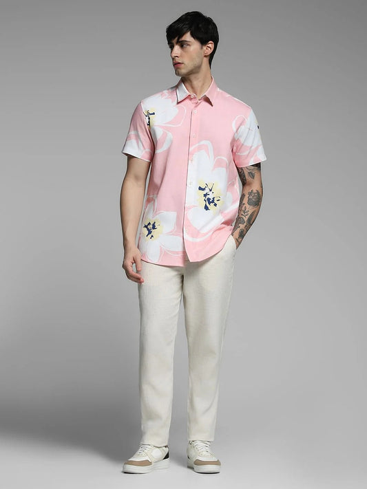 Flinky Premium Men's Tropical Floral Printed Half Sleeve Casual Shirt | Regular Fit | Soft Cotton Blend | Summer Beach Vacation Shirt