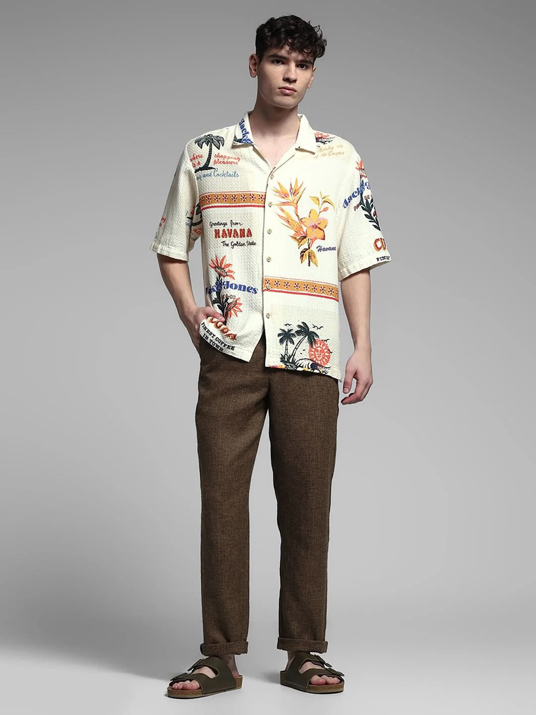 Flinky Premium Men's Tropical Vacation Printed Cuban Collar Half Sleeve Casual Shirt | Relaxed Fit | Soft Cotton Blend | Summer Resort Beach Wear